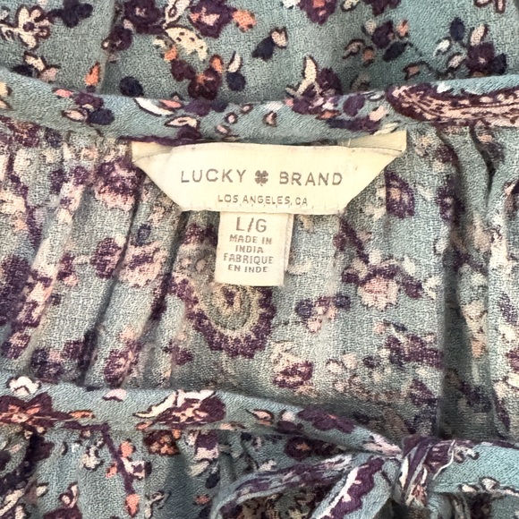 Lucky Brand Blue w/ Purple Floral, Boho Peasant Blouse- size L - Picture 11 of 13